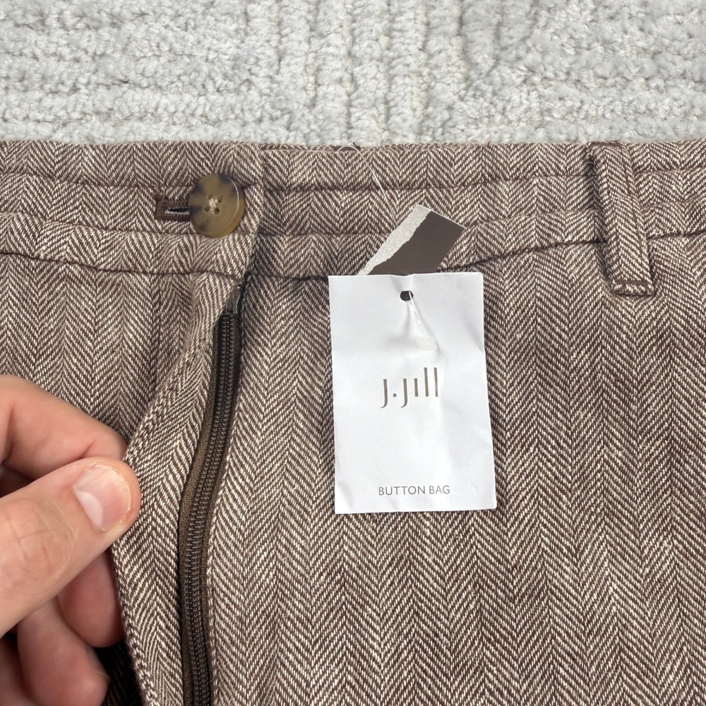 J Jill Herringbone Pants Womens 10 Brown Linen Cotton Straight Academia Coastal - Picture 9 of 12